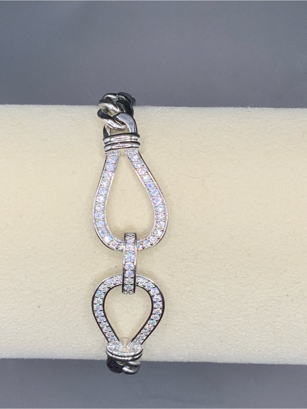Silver-Tone Crystal Link Bracelet - Sparkling White CZ Accents